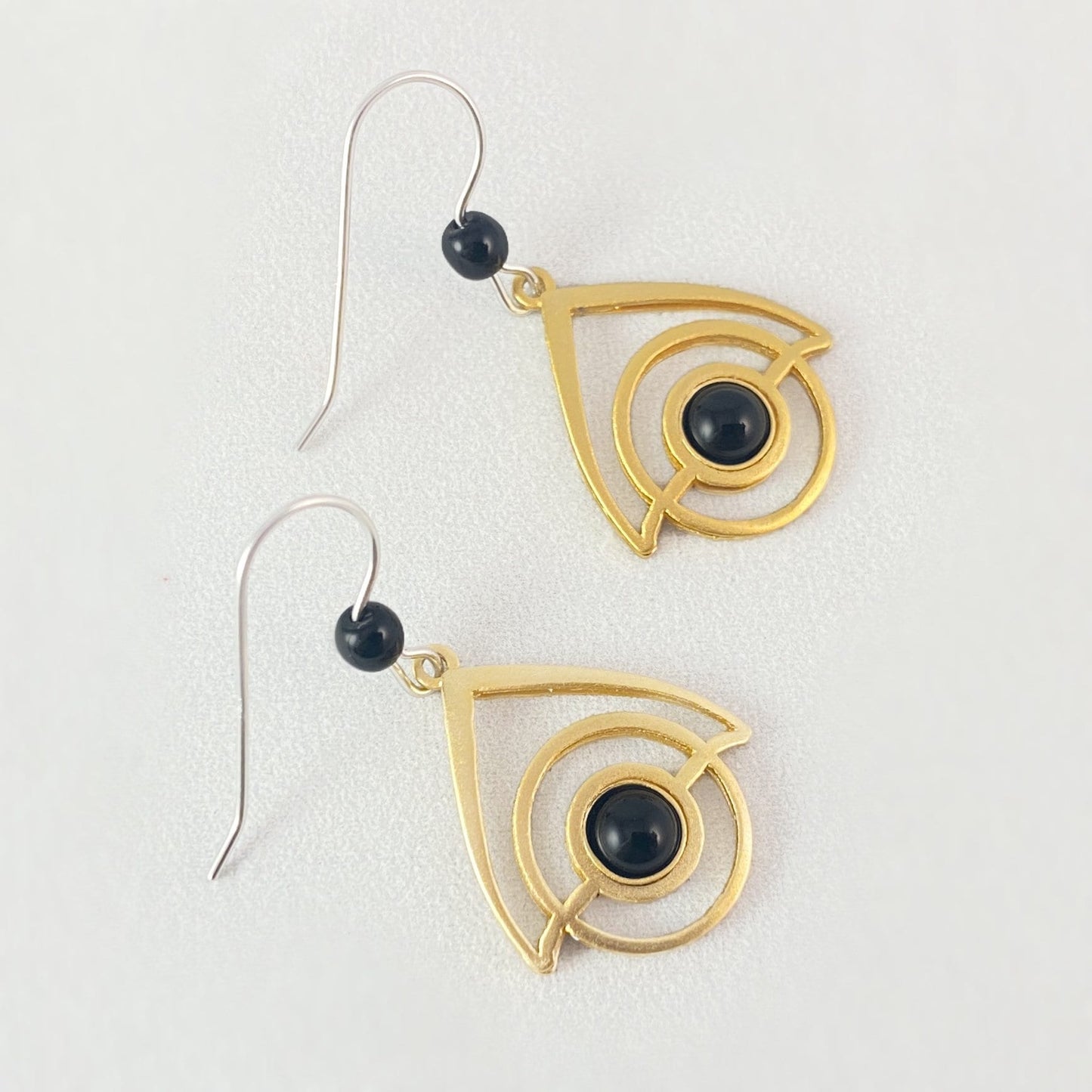 Lightweight Handmade Geometric Aluminum Earrings, Black/Gold Birdhouse