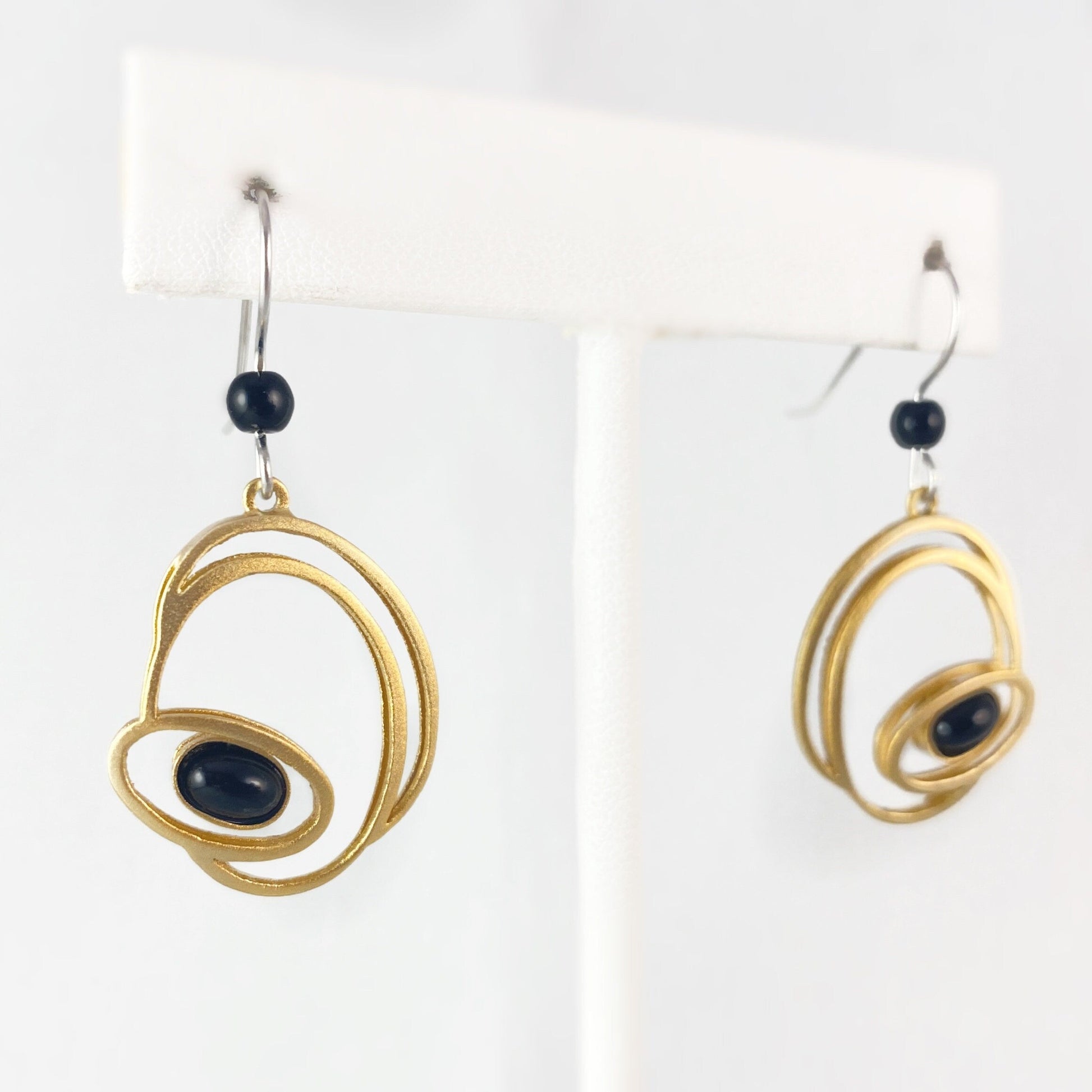 Lightweight Handmade Geometric Aluminum Earrings, Black/Gold Eclipse