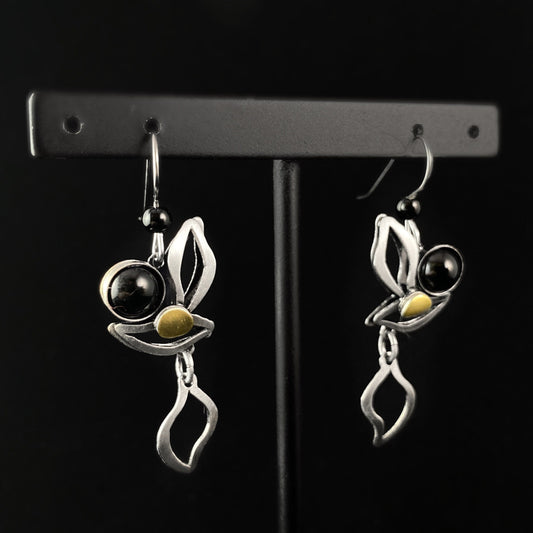 Lightweight Handmade Geometric Aluminum Earrings, Black Leaf/Petals