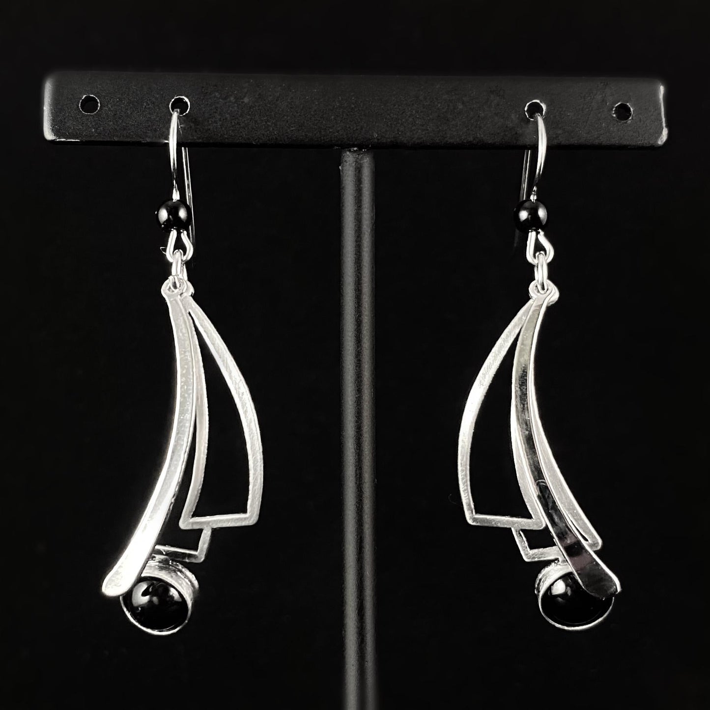Lightweight Handmade Geometric Aluminum Earrings, Black/Silver Brushstrokes