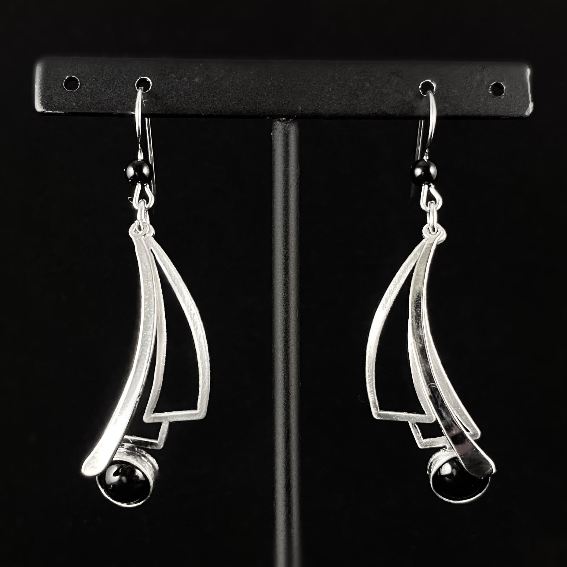 Lightweight Handmade Geometric Aluminum Earrings, Black/Silver Brushstrokes