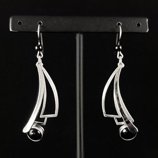 Lightweight Handmade Geometric Aluminum Earrings, Black/Silver Brushstrokes