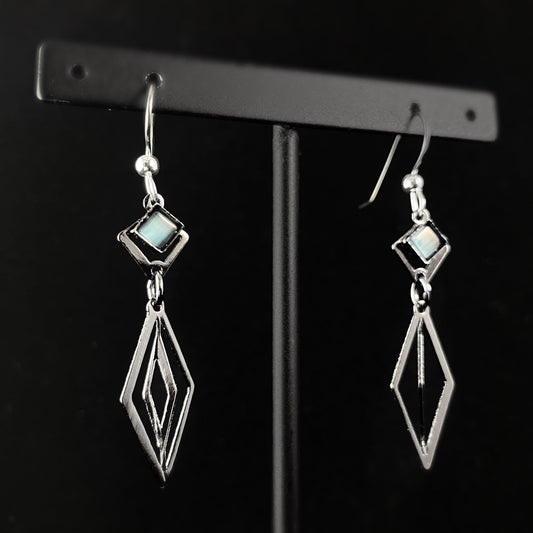 Lightweight Handmade Geometric Aluminum Earrings, Blue Gunmetal Diamond