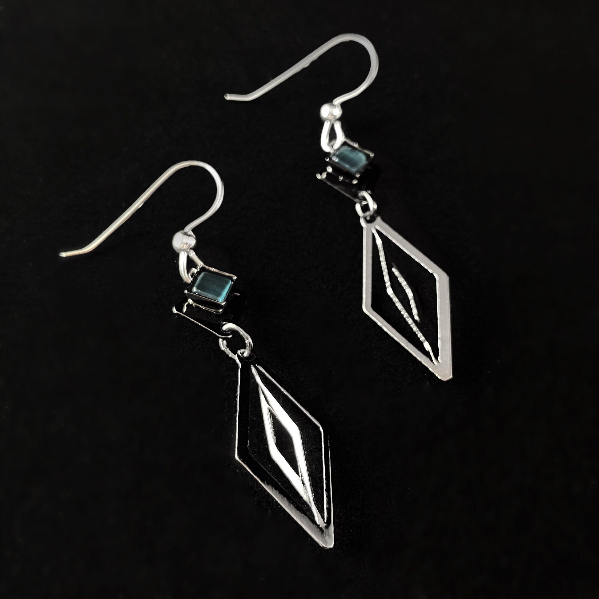 Lightweight Handmade Geometric Aluminum Earrings, Blue Gunmetal Diamond