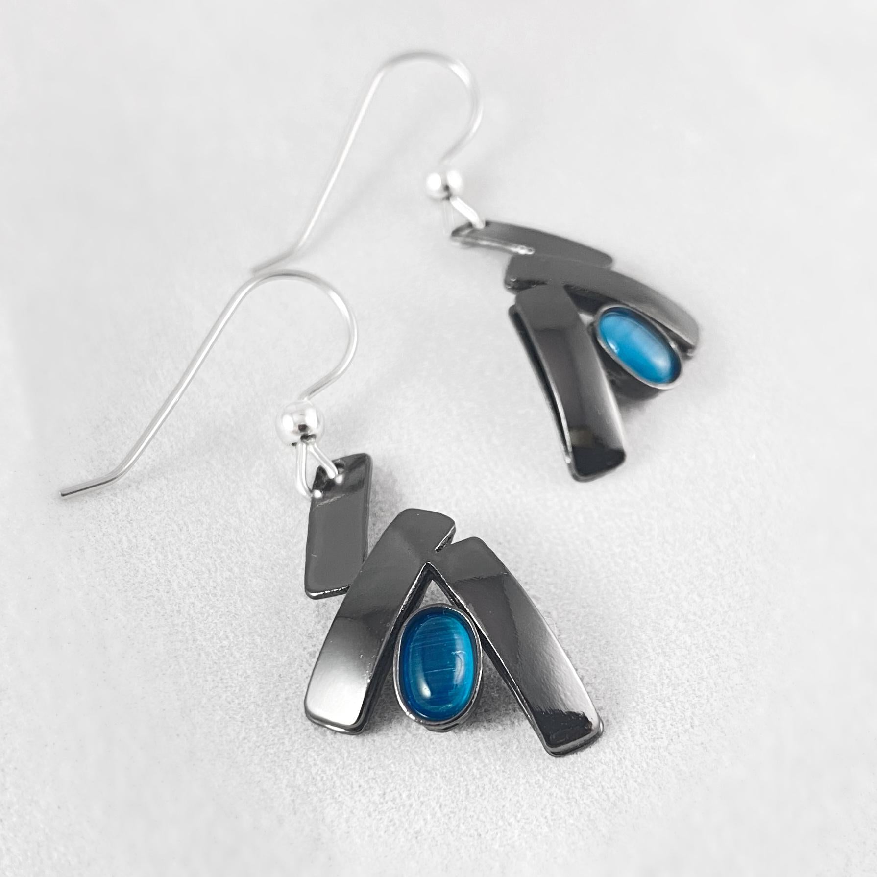 Lightweight Handmade Geometric Aluminum Earrings, Blue/Gunmetal, From Every Angle