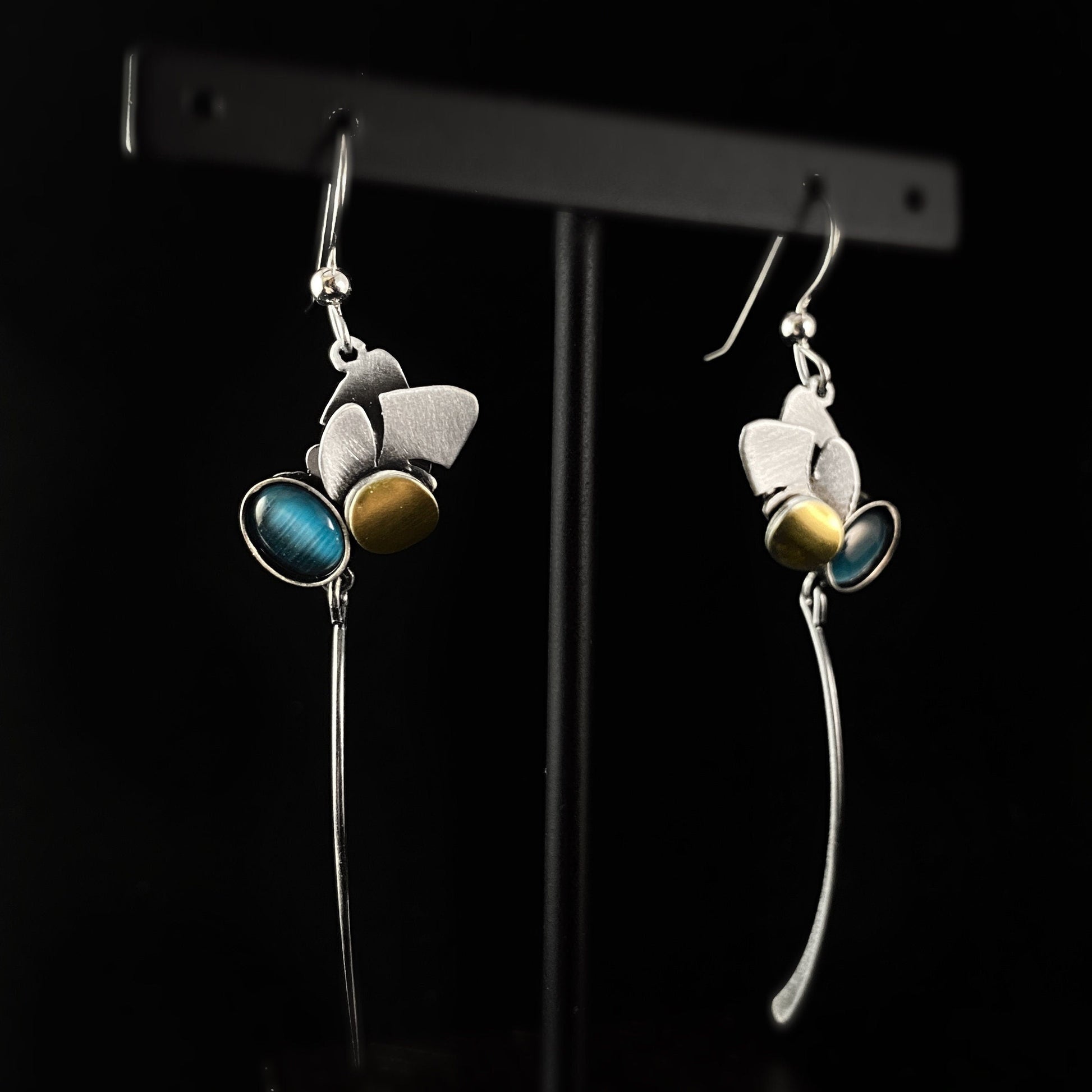 Lightweight Handmade Geometric Aluminum Earrings, Blue Leaves