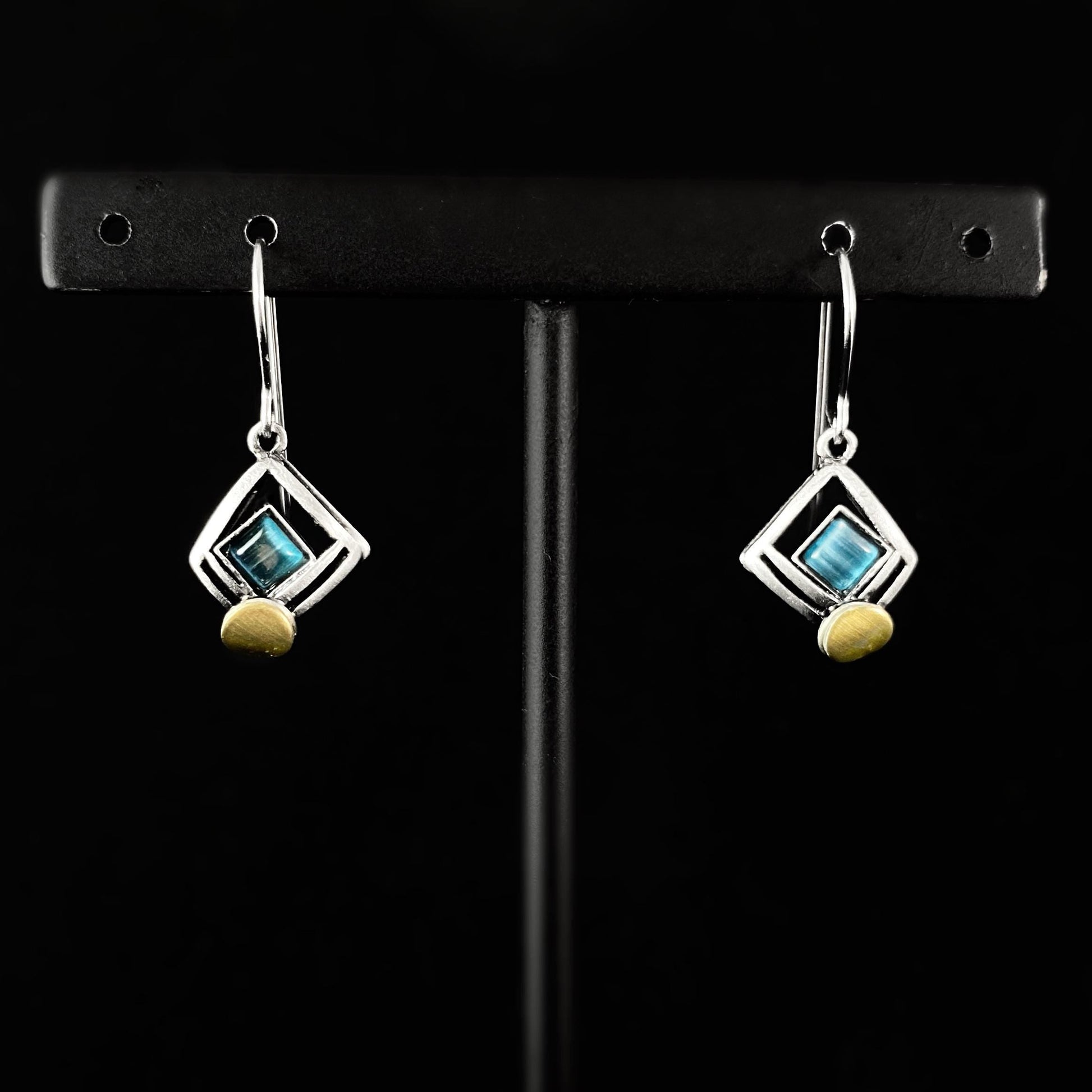 Lightweight Handmade Geometric Aluminum Earrings, Blue/Silver Missing Piece