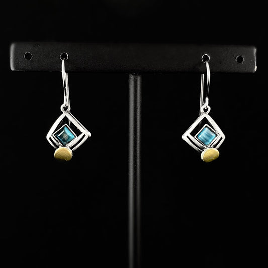 Lightweight Handmade Geometric Aluminum Earrings, Blue/Silver Missing Piece