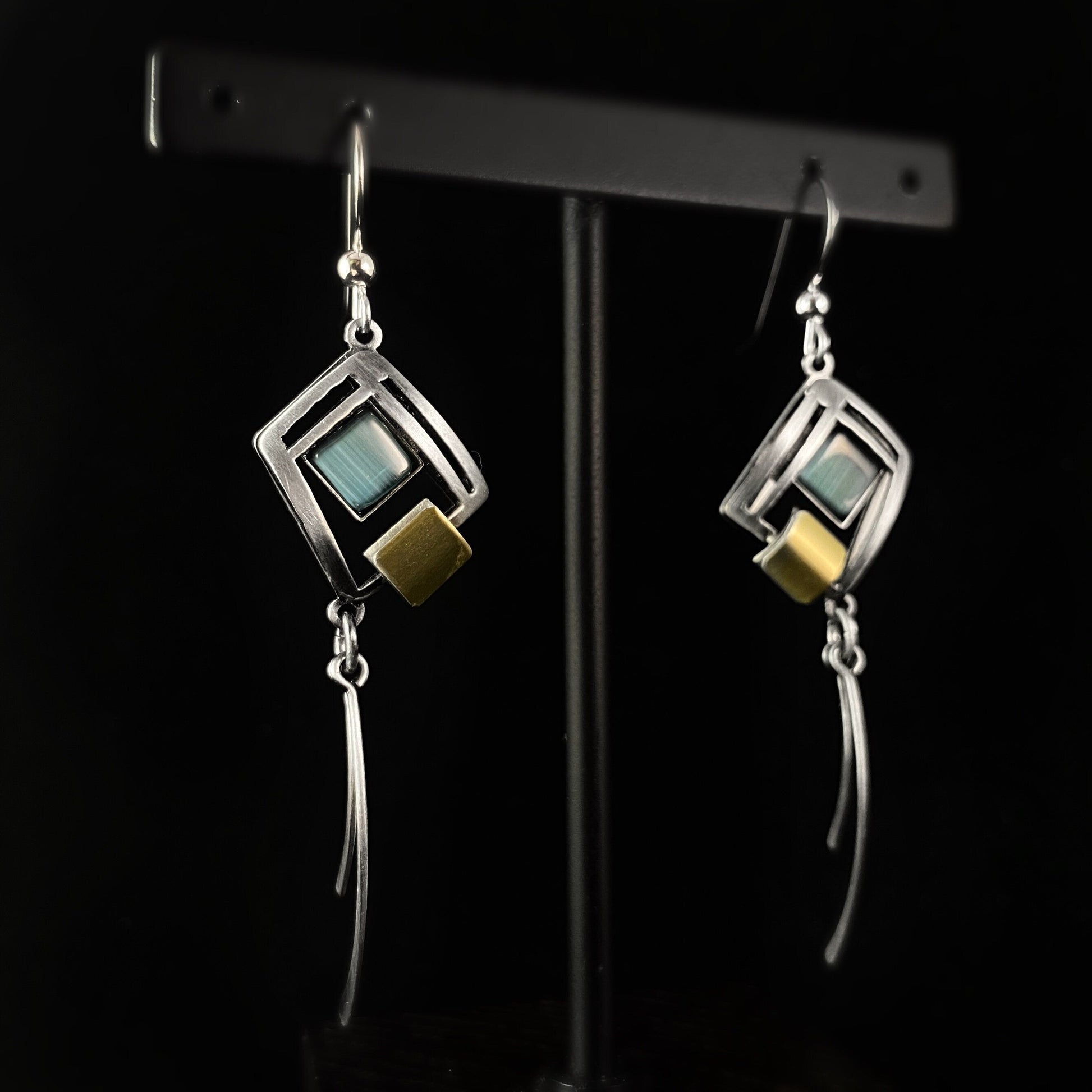 Lightweight Handmade Geometric Aluminum Earrings, Blue Square