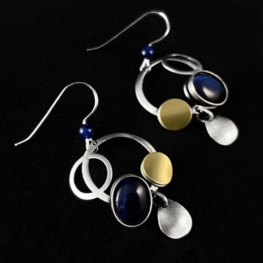 Lightweight Handmade Geometric Aluminum Earrings, Dark Blue Bubbles