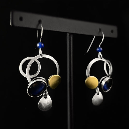 Lightweight Handmade Geometric Aluminum Earrings, Dark Blue Bubbles