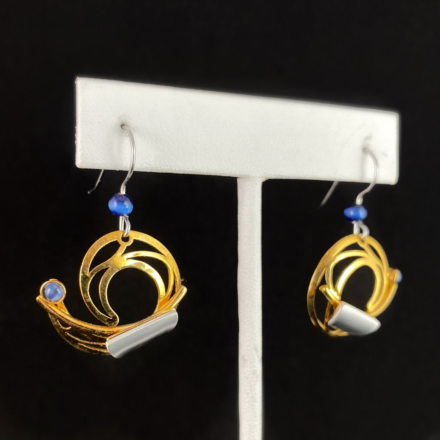Lightweight Handmade Geometric Aluminum Earrings, Gold and Blue