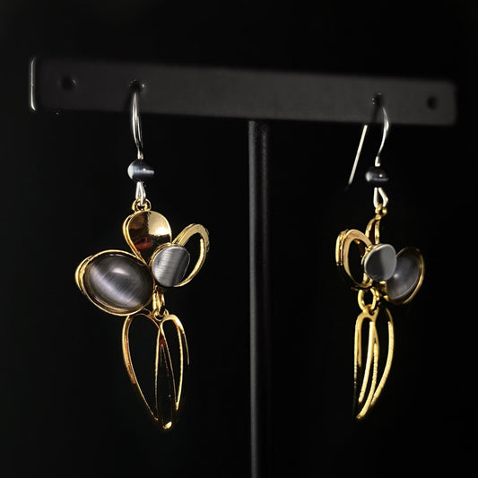 Lightweight Handmade Geometric Aluminum Earrings, Gold and Gray Petals