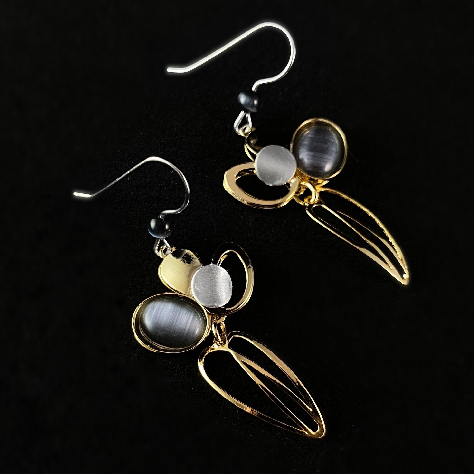 Lightweight Handmade Geometric Aluminum Earrings, Gold and Gray Petals