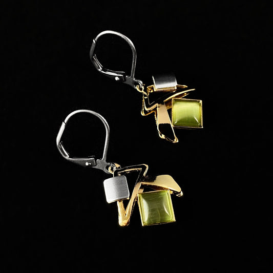 Lightweight Handmade Geometric Aluminum Earrings, Gold and Green Fall