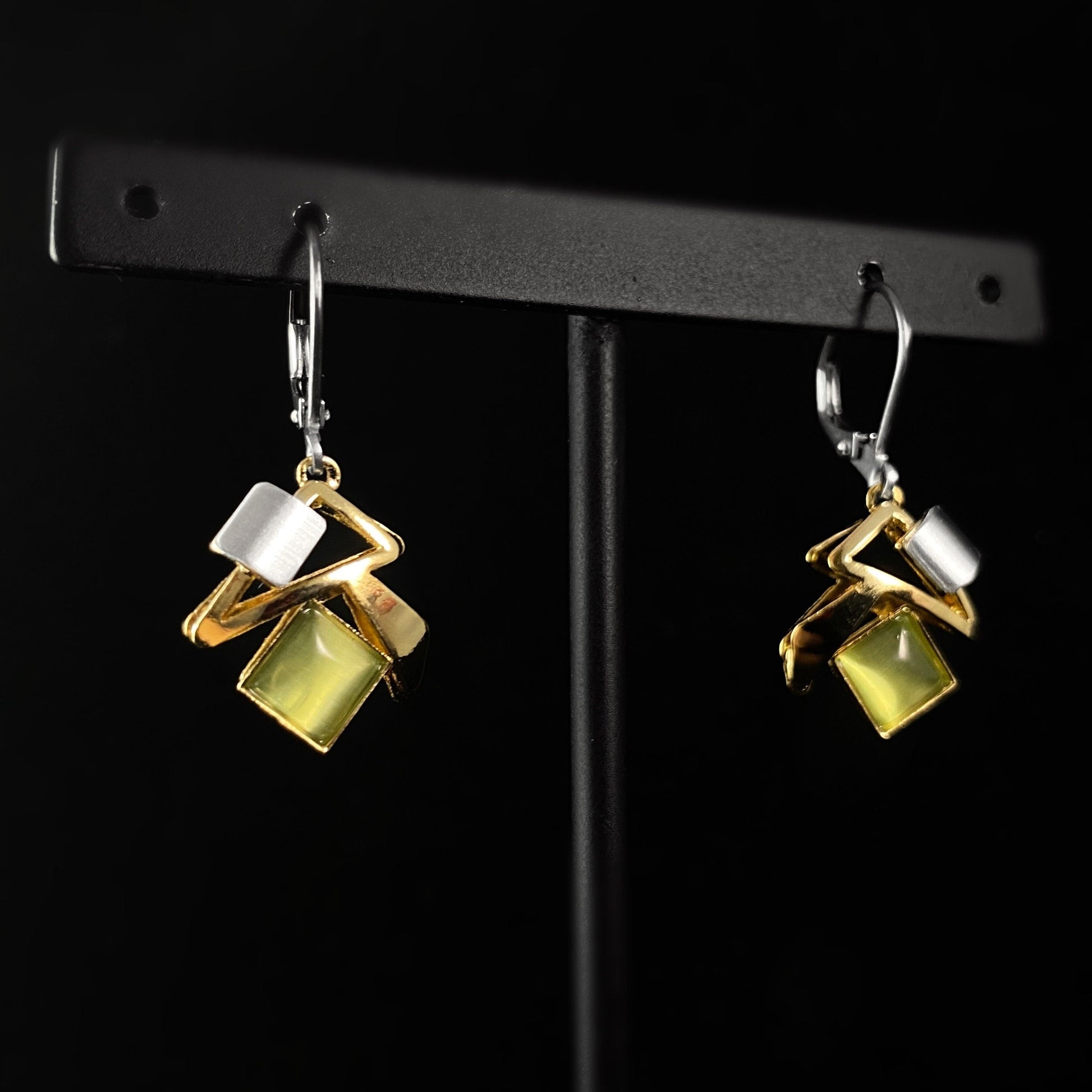 Lightweight Handmade Geometric Aluminum Earrings, Gold and Green Fall