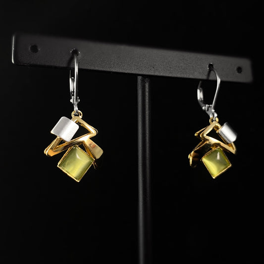 Lightweight Handmade Geometric Aluminum Earrings, Gold and Green Fall