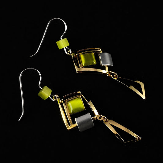Lightweight Handmade Geometric Aluminum Earrings, Gold and Green Kite