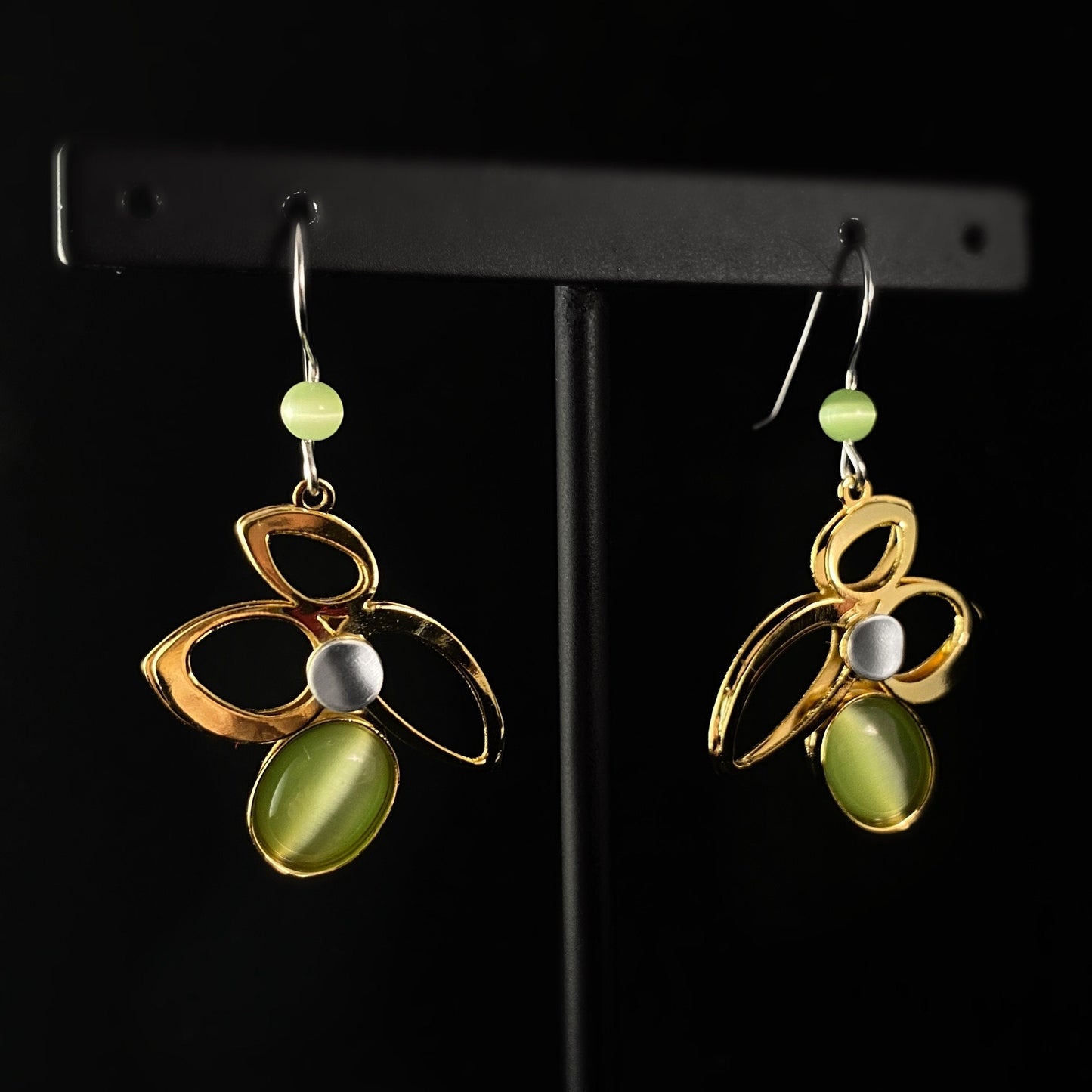 Lightweight Handmade Geometric Aluminum Earrings, Gold and Green Bouquet