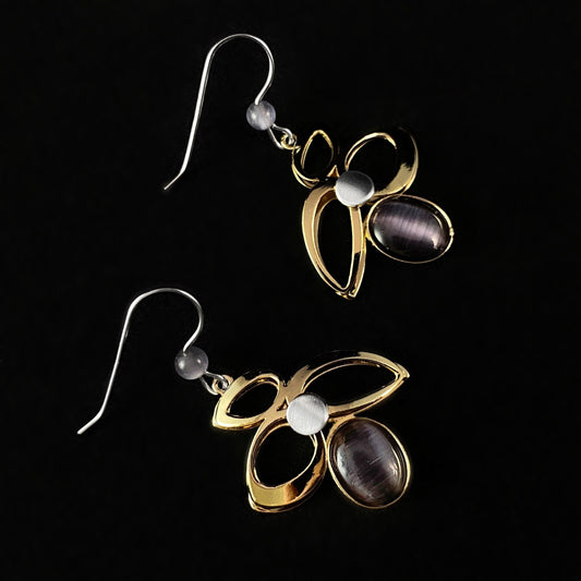 Lightweight Handmade Geometric Aluminum Earrings, Gold and Purple Bouquet