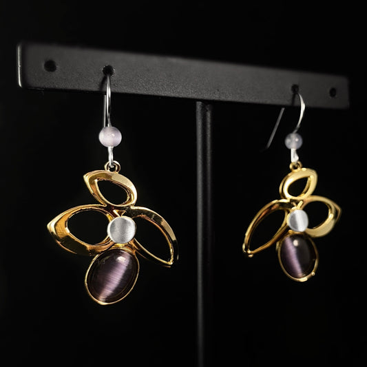 Lightweight Handmade Geometric Aluminum Earrings, Gold and Purple Bouquet