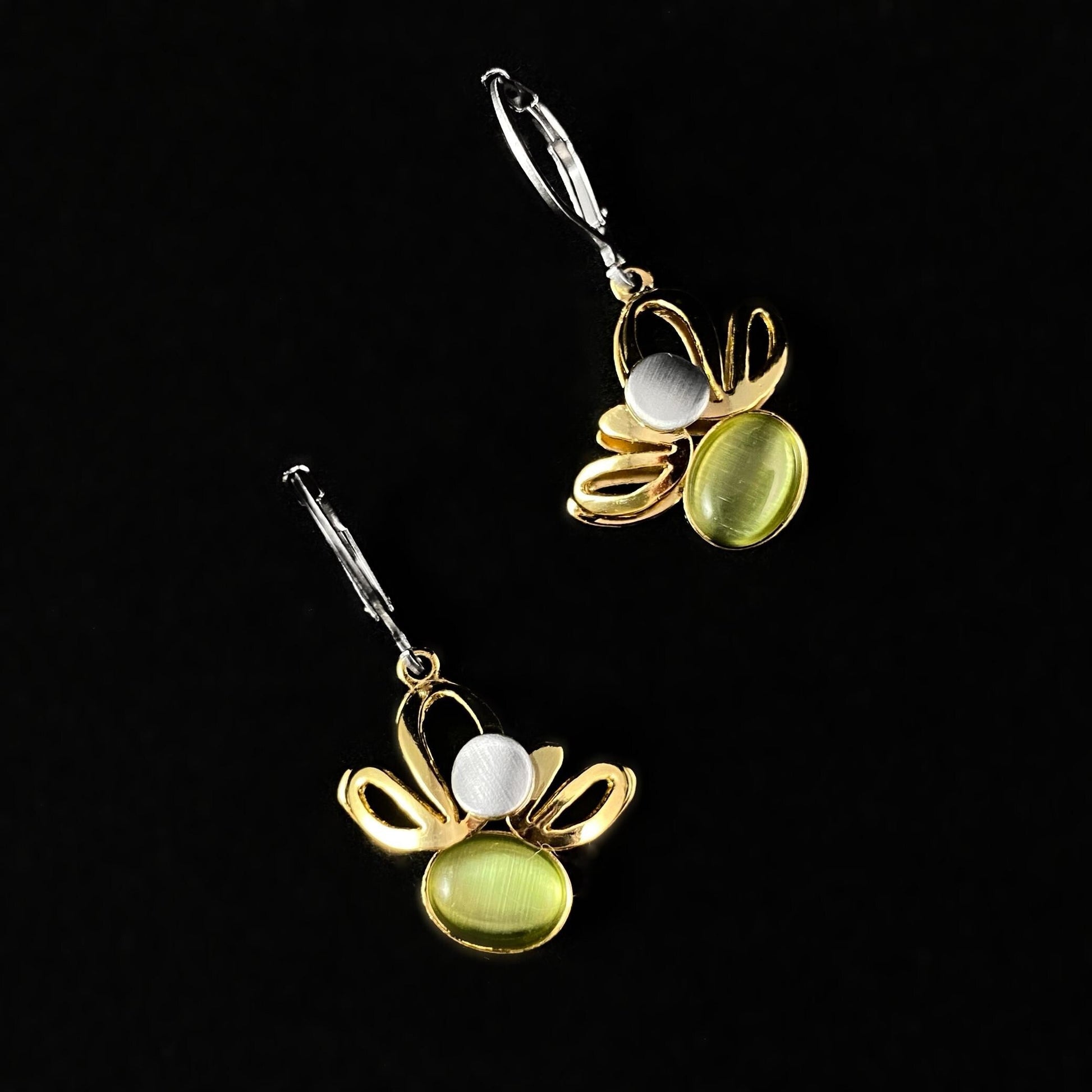 Lightweight Handmade Geometric Aluminum Earrings, Gold/Green, New Growth