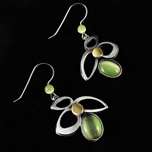 Lightweight Handmade Geometric Aluminum Earrings, Gray and Green Petals