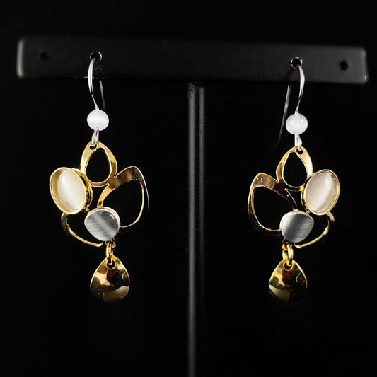 Lightweight Handmade Geometric Aluminum Earrings, Gray/Gold, Leaves