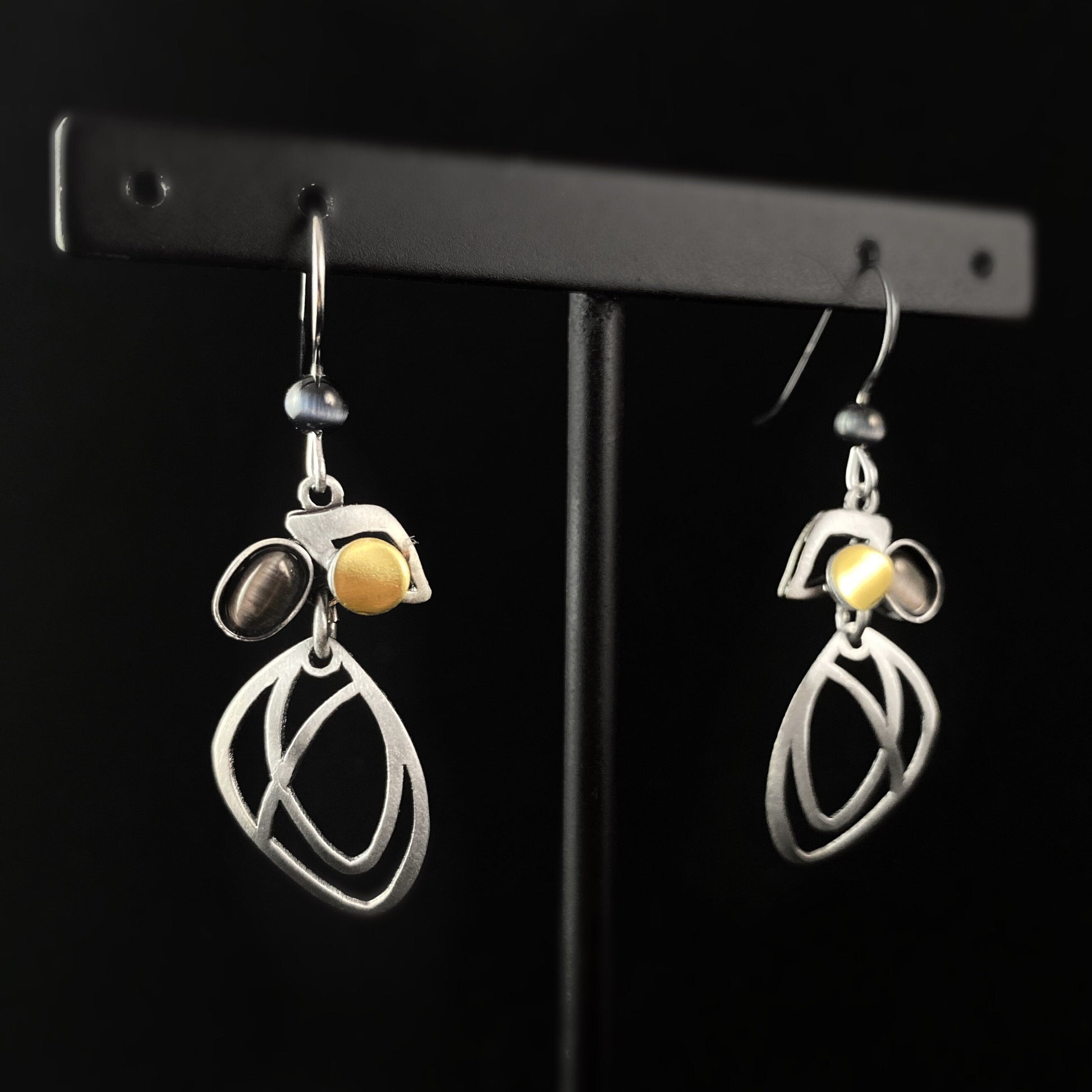 Lightweight Handmade Geometric Aluminum Earrings, Gray Leaf/Petals