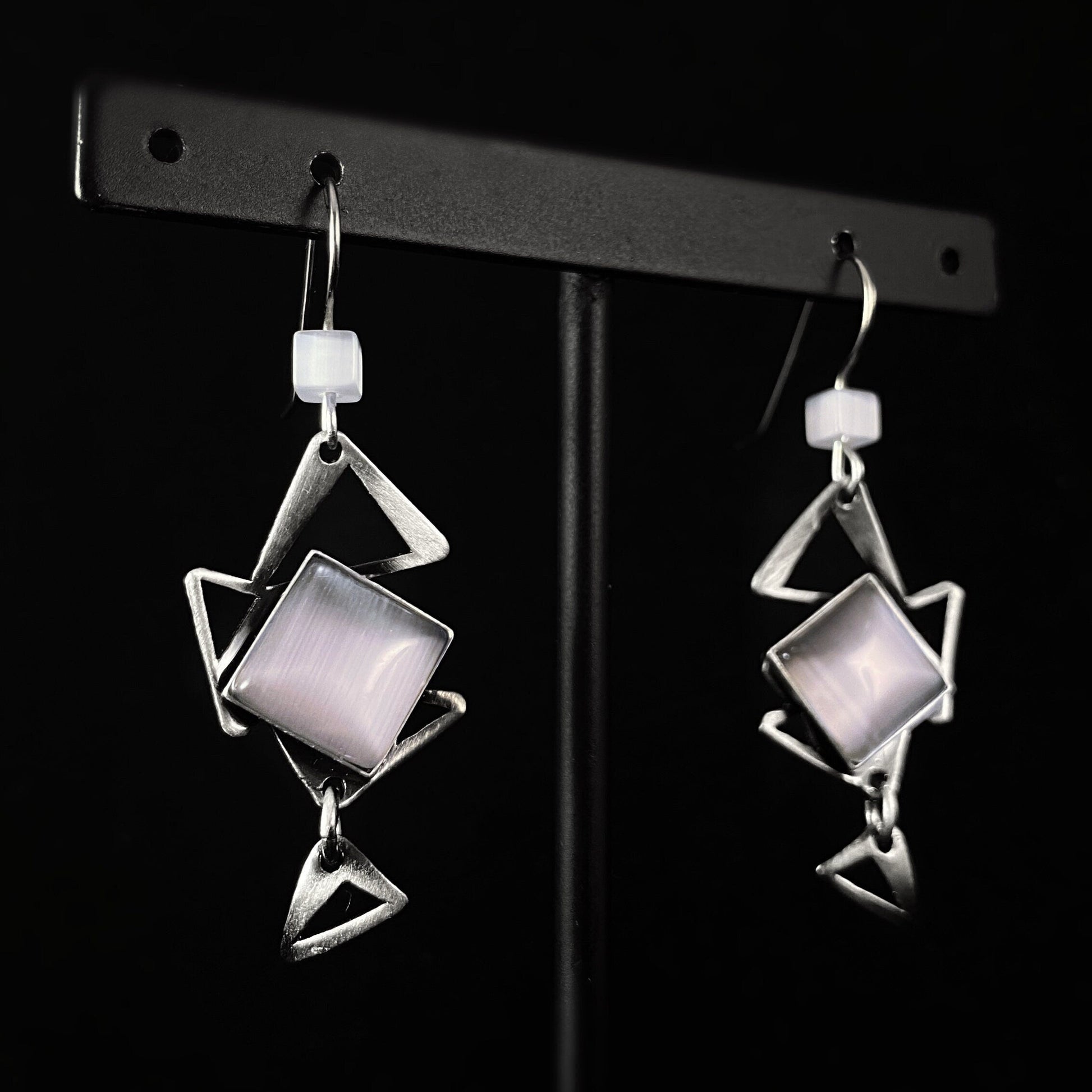 Lightweight Handmade Geometric Aluminum Earrings, Gray/Silver Crystalline