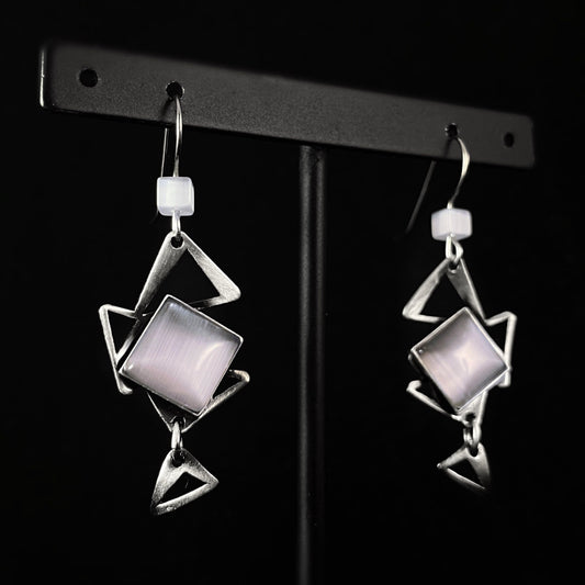 Lightweight Handmade Geometric Aluminum Earrings, Gray/Silver Crystalline