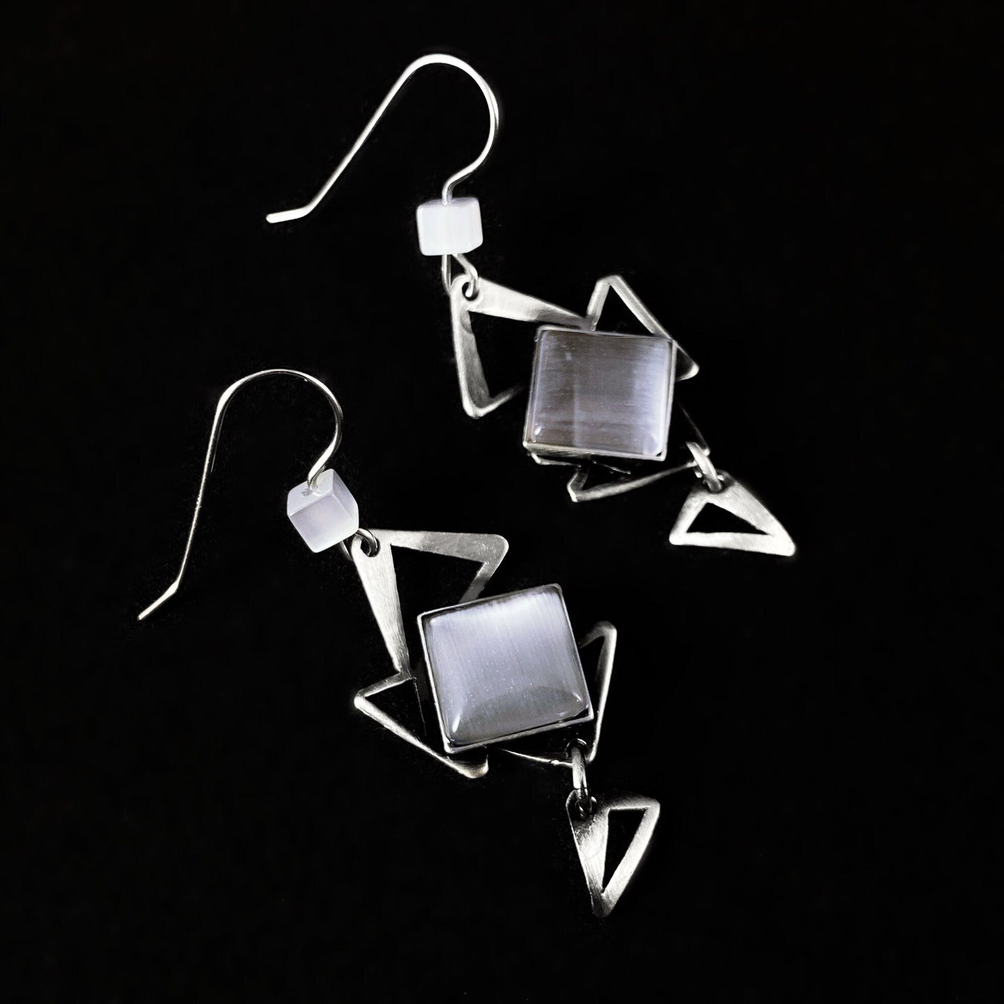 Lightweight Handmade Geometric Aluminum Earrings, Gray/Silver Crystalline