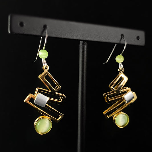 Lightweight Handmade Geometric Aluminum Earrings, Green and Gold Ladder