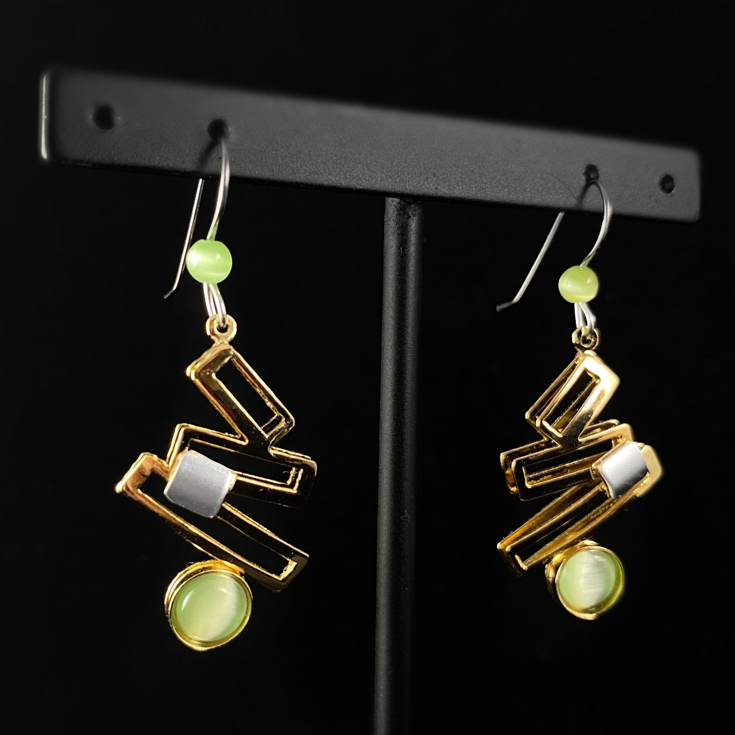 Lightweight Handmade Geometric Aluminum Earrings, Green and Gold Ladder