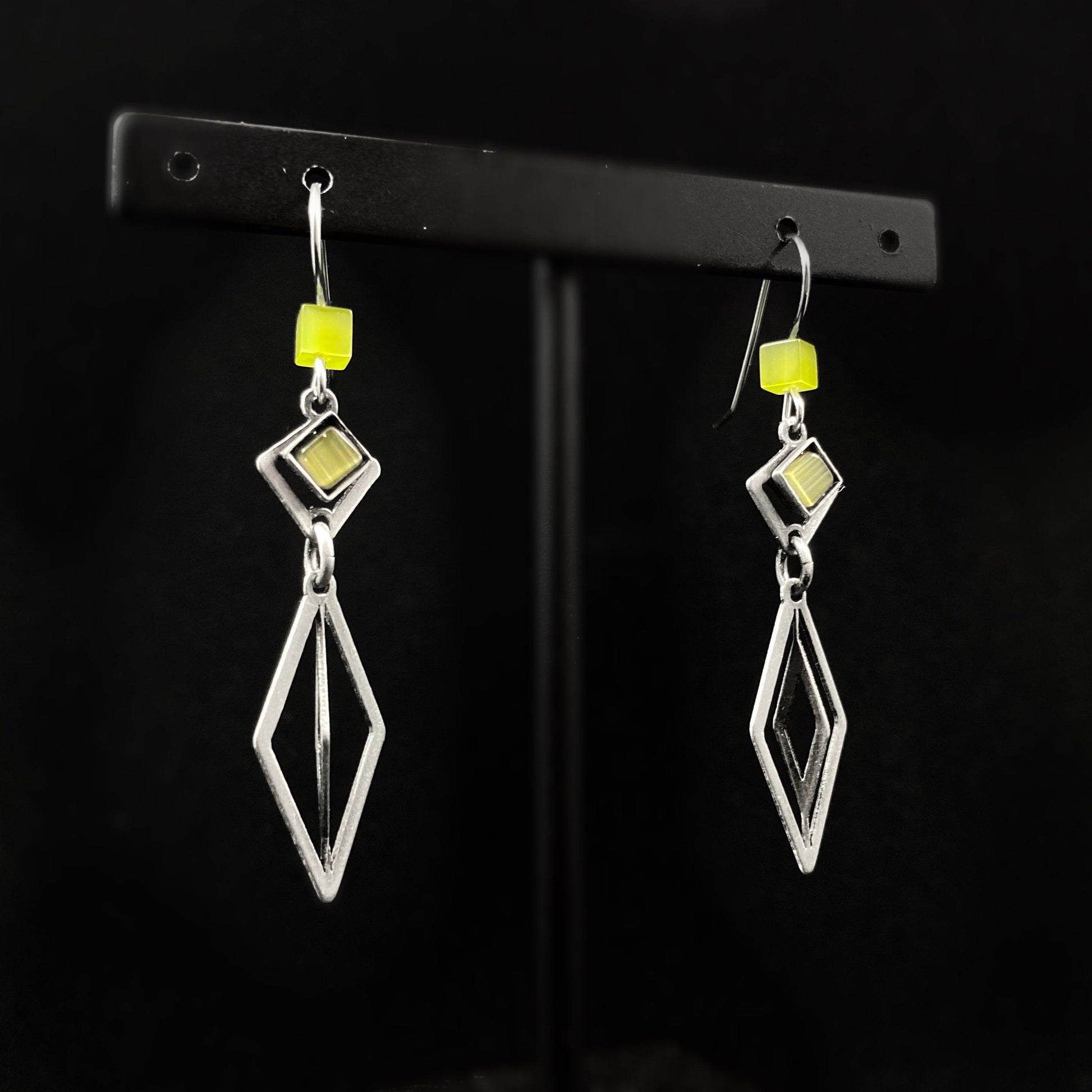 Lightweight Handmade Geometric Aluminum Earrings, Green Diamond