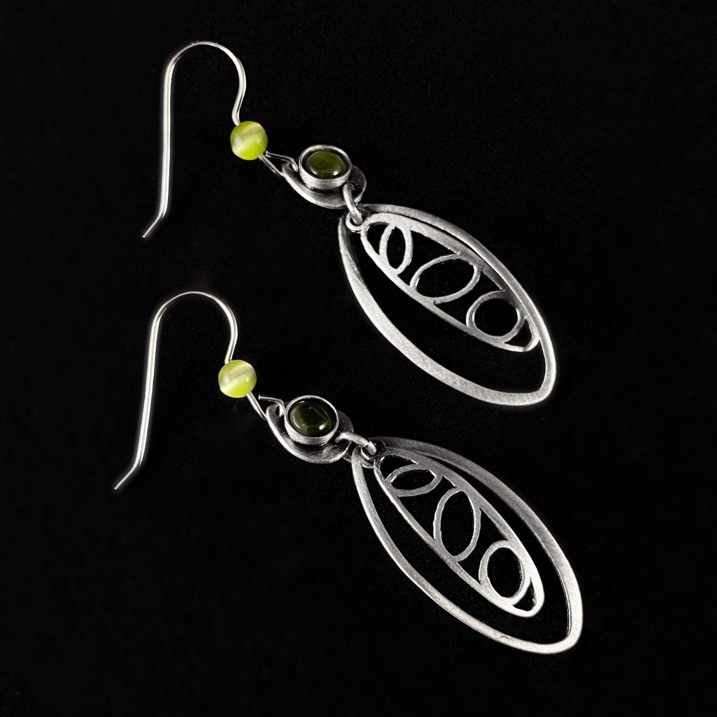 Lightweight Handmade Geometric Aluminum Earrings, Green Ovals