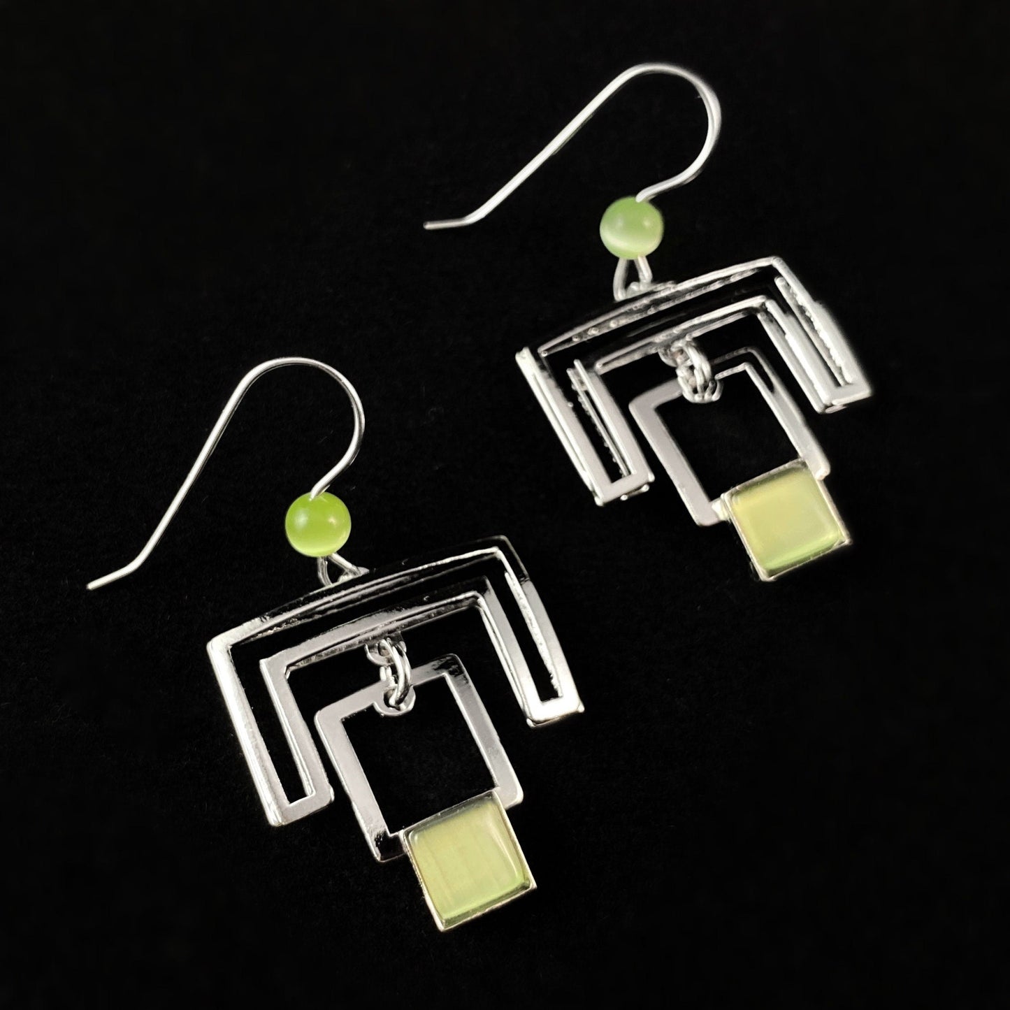 Lightweight Handmade Geometric Aluminum Earrings, Green Squares