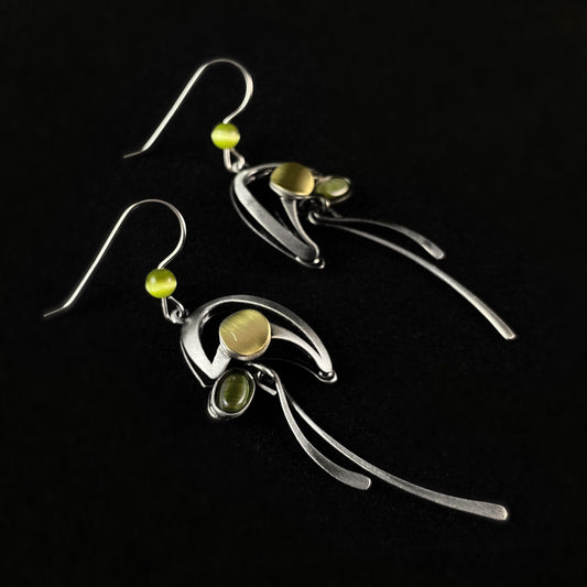 Lightweight Handmade Geometric Aluminum Earrings, Green Swoop