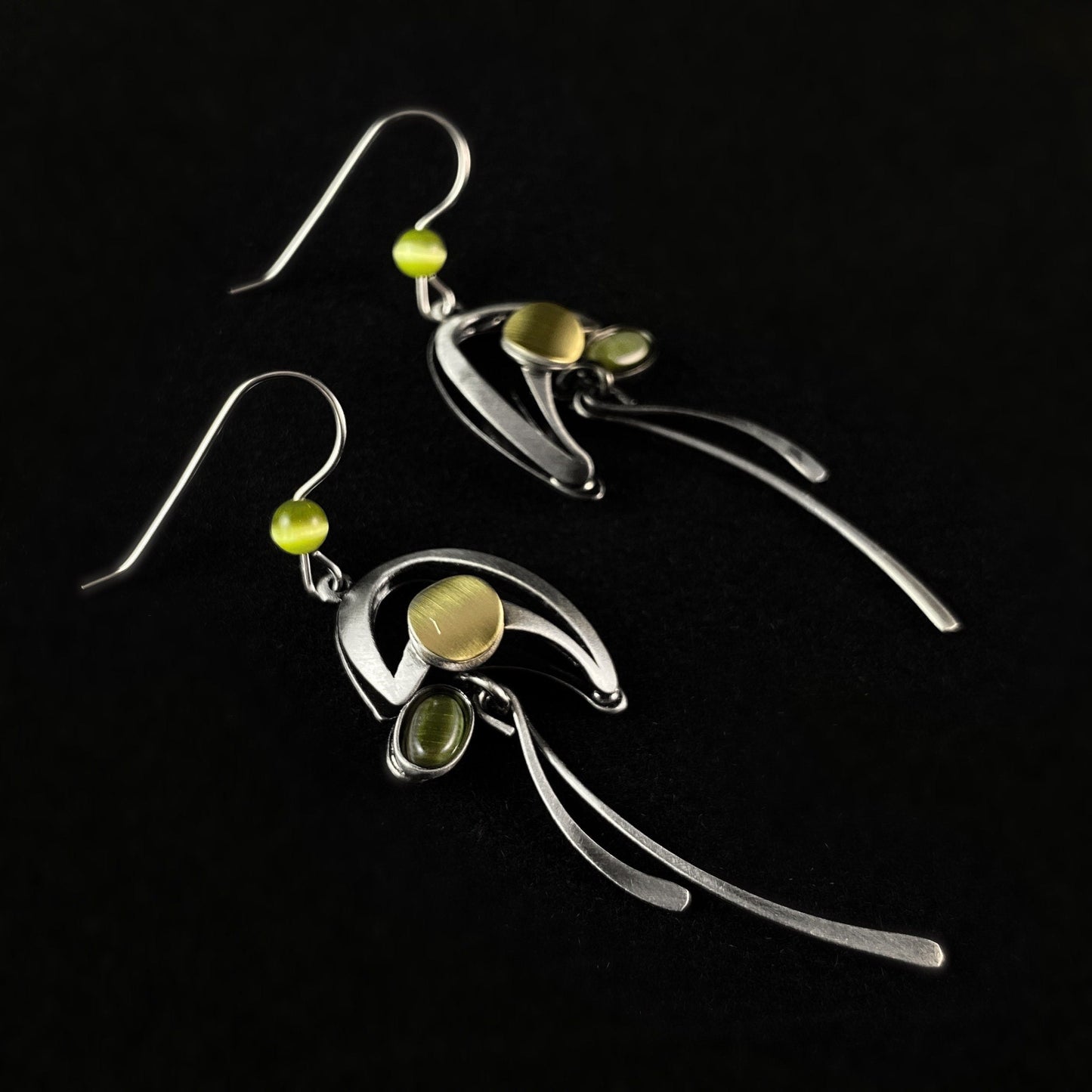 Lightweight Handmade Geometric Aluminum Earrings, Green Swoop