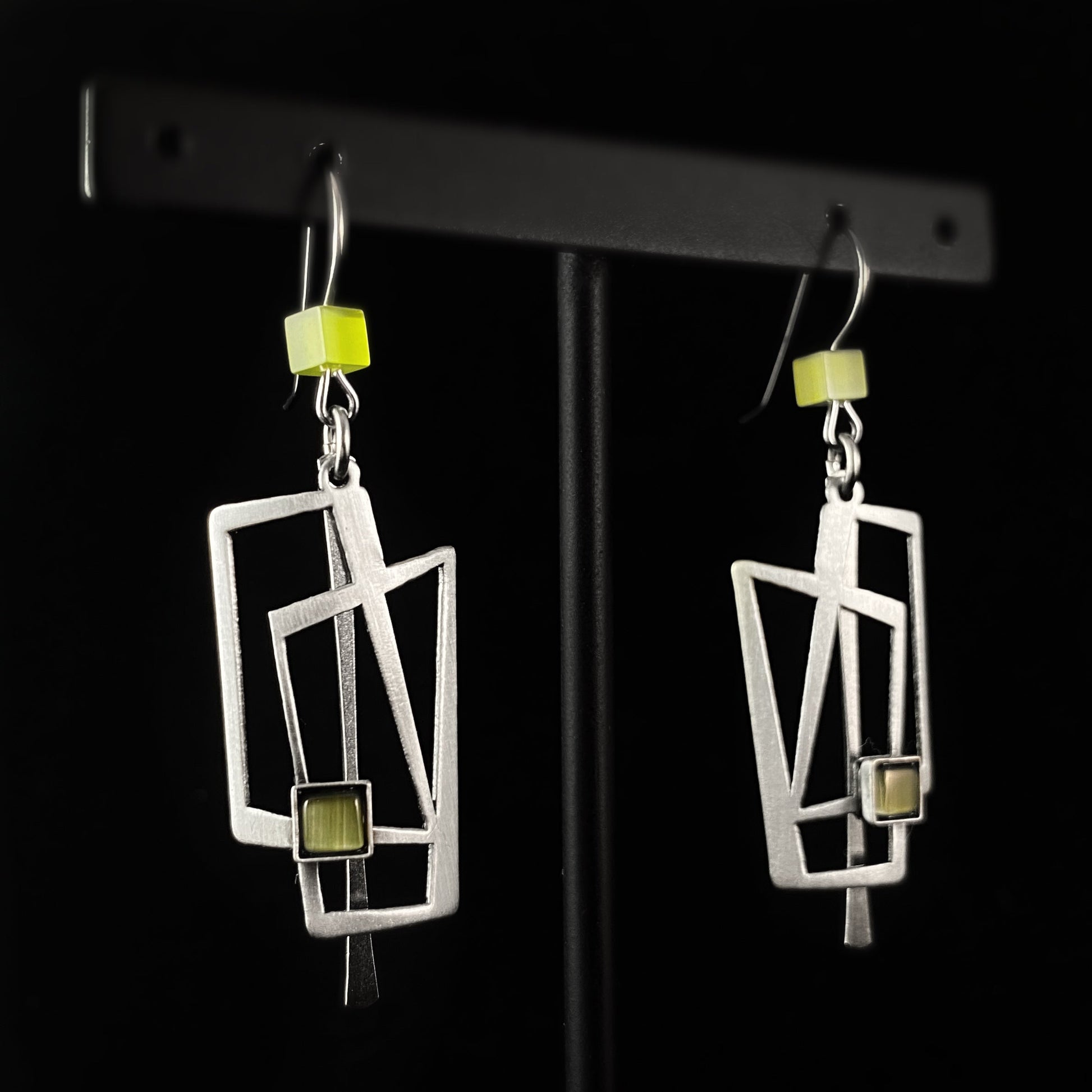 Lightweight Handmade Geometric Aluminum Earrings Green