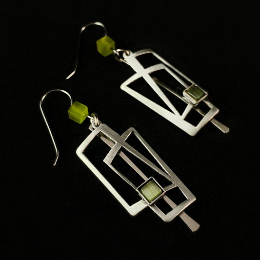 Lightweight Handmade Geometric Aluminum Earrings, Green Windows