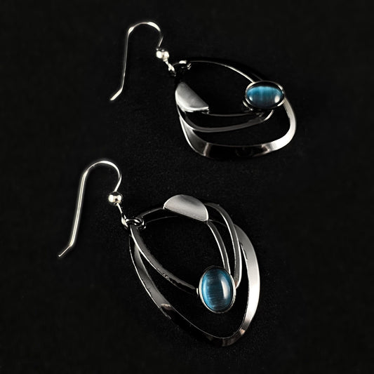 Lightweight Handmade Geometric Aluminum Earrings, Gunmetal and Blue Shapes