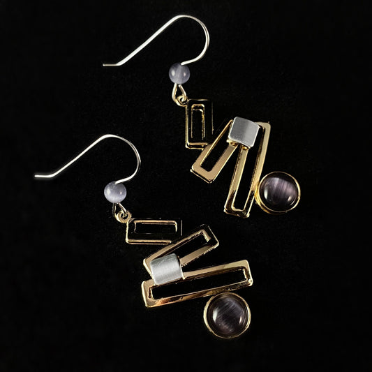 Lightweight Handmade Geometric Aluminum Earrings, Purple and Gold Ladder