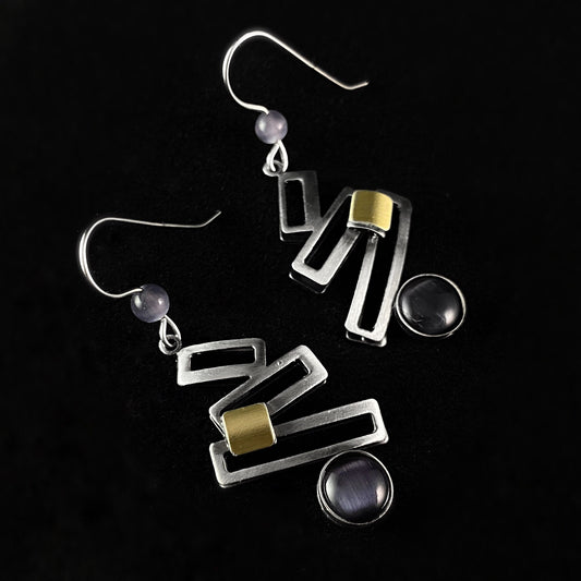Lightweight Handmade Geometric Aluminum Earrings, Purple and Silver Ladder