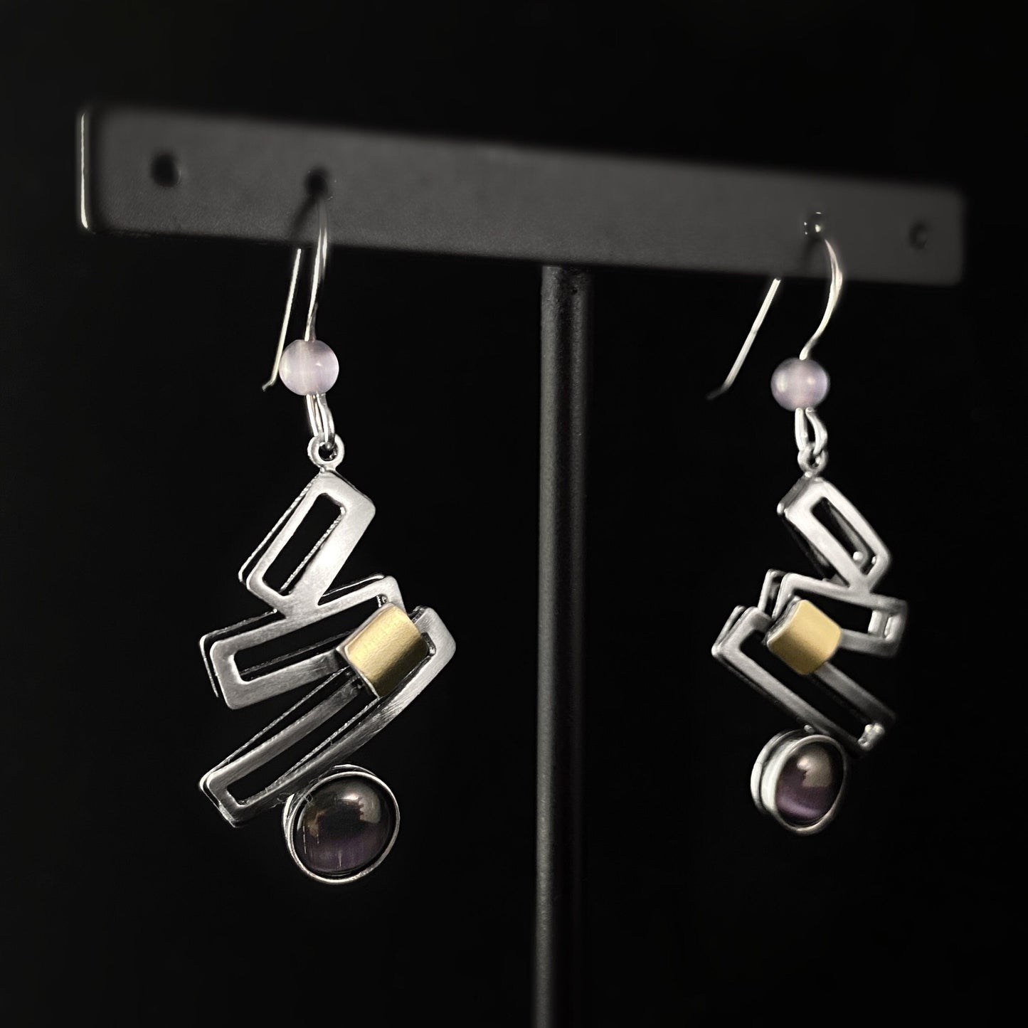 Lightweight Handmade Geometric Aluminum Earrings, Purple and Silver Ladder