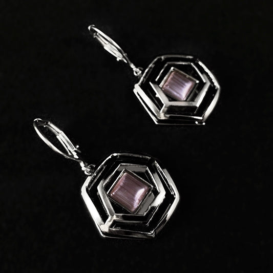 Lightweight Handmade Geometric Aluminum Earrings, Purple Hexagon Maze