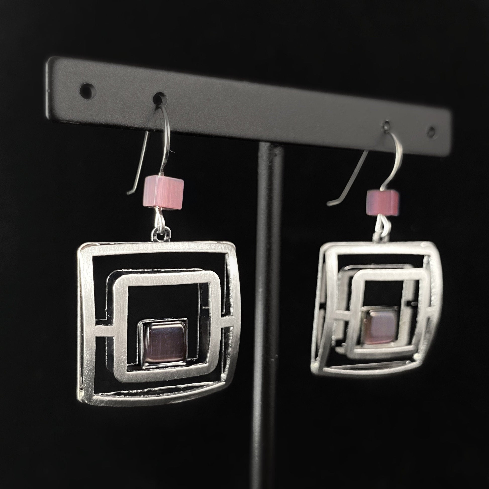Lightweight Handmade Geometric Aluminum Earrings, Purple Square Maze