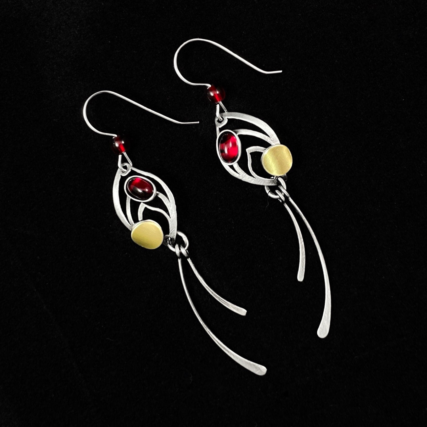 Lightweight Handmade Geometric Aluminum Earrings, Red Fishtail