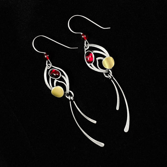 Lightweight Handmade Geometric Aluminum Earrings, Red Fishtail