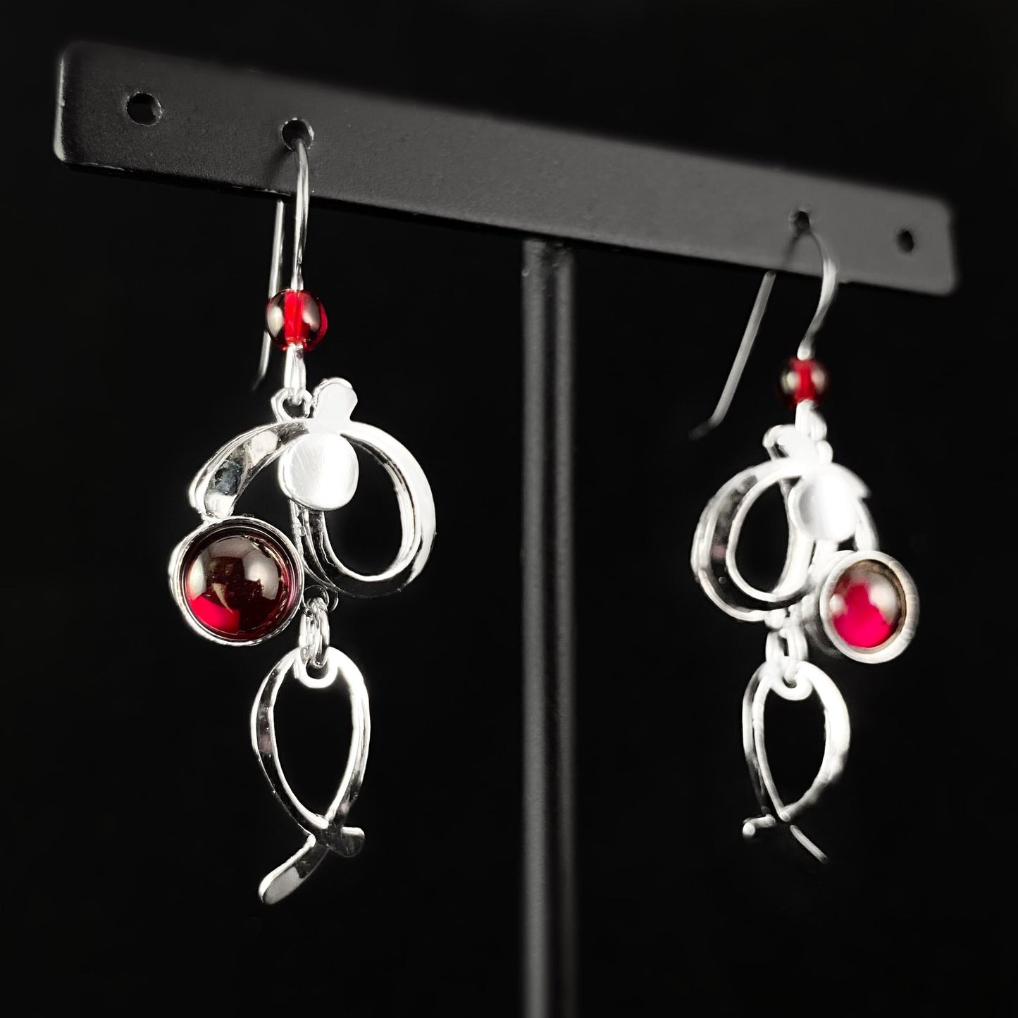 Lightweight Handmade Geometric Aluminum Earrings, Red/Silver Circle Dance